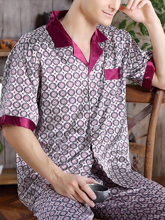 Retro Pattern Short Sleeve Pajamas Set