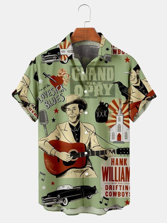 Royaura Men's Classic Vintage Lovesick Blues Music Guitar Hawaiian Shirt  & Tops