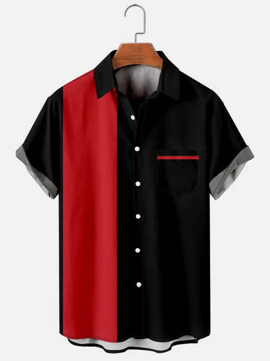 Vacation Leisure Geometric Color Matching Pattern Hawaiian Style Printed Shirt Top