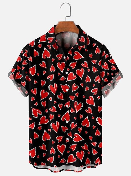 Men’s Love Printed Hawaiian Shirts Comfortable-Blend Valentine's Short Sleeve Tops
