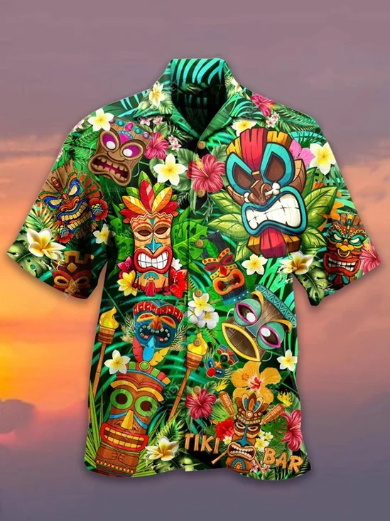 Men's Vintage Hawaiian Shirt Holiday Tiki Bar Colorful Comfortable Blend Short Sleeve Shirt For Couples