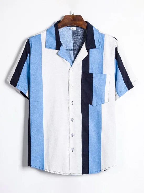 Men's Natural Fiber Striped Short Sleeve Shirt