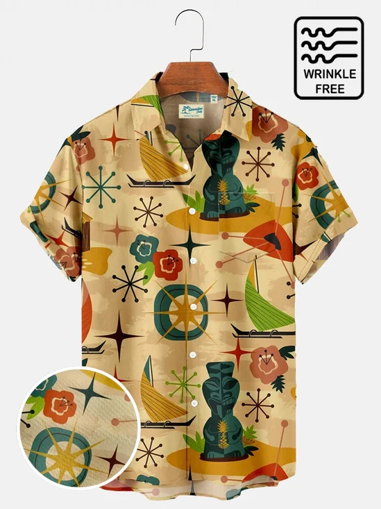 Men's Retro  Geometric Casual Shirts Cocktail Seersucker Wrinkle Free Tops