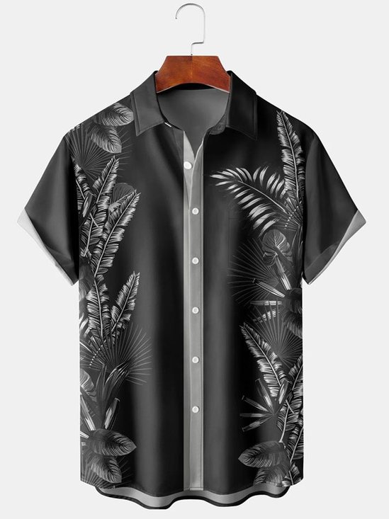 Men's Tropical Plant Print Casual Short Sleeve Hawaiian Shirt