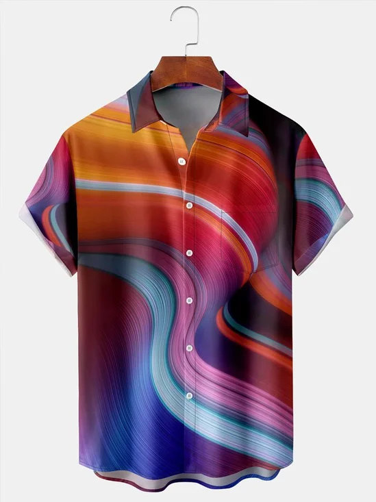 Colorful Gradient Graphic Men's Casual Short Sleeve Chest Pocket Shirt