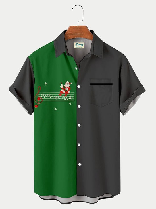 Men's Santa Note Contrast Print Short Sleeve Bowling Shirt
