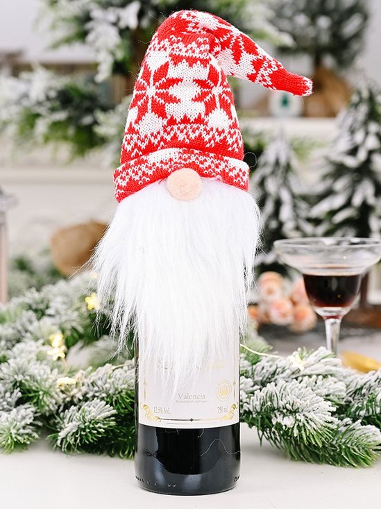 Knitted Cap Santa Claus Wine Set Ornament