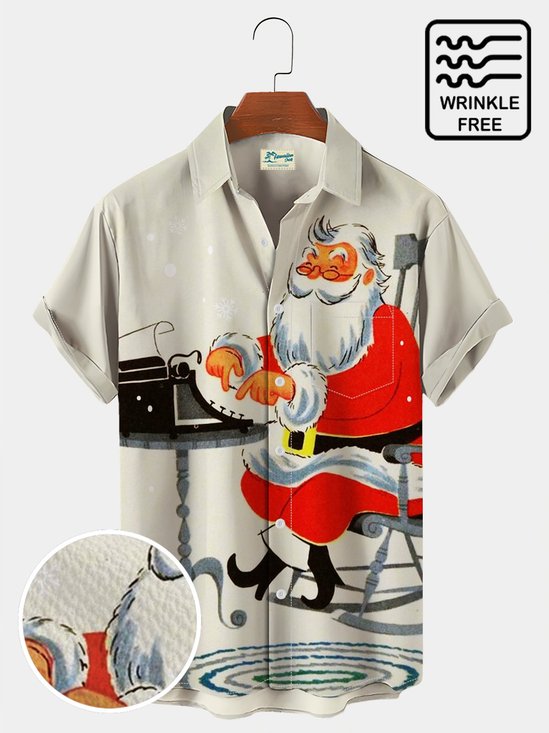 Men's Christmas Shirts Khaki Santa Fun Seersucker Wrinkle Free Hawaiian Shirts