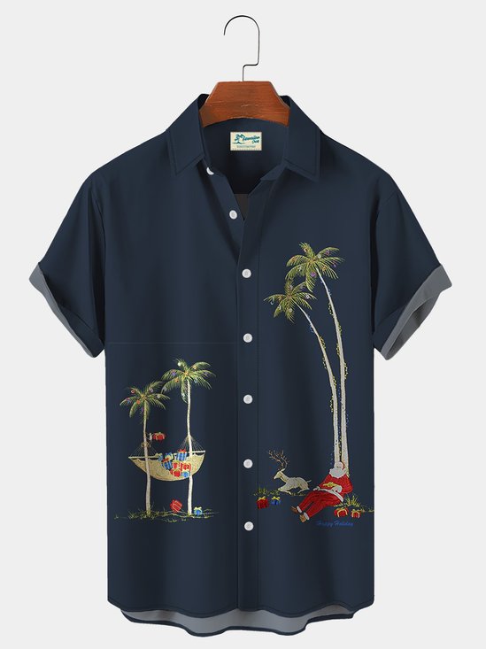Men's Christmas Hawaiian Shirts Santa Elk Coconut Tree Anti-Wrinkle Plus Size Camp Shirts
