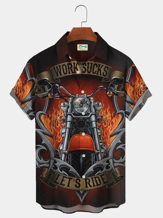 Men's Retro Biker Flame Hawaiian Short Sleeve Shirt