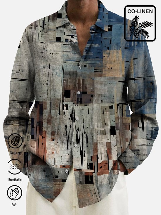 Men's Vintage Casual Long Sleeve Shirts Abstract Texture Natural Fiber Blend Plus Size Shirts