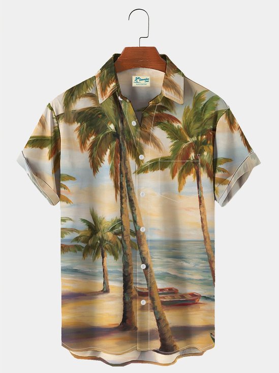 Royaura Men's Holiday Coconut Beach Hawaiian Short Sleeve Shirt Wrinkle Free Button Up