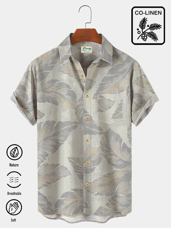 Royaura Natural Fiber Men's Holiday Beach Hawaiian Button Short Sleeve Shirt