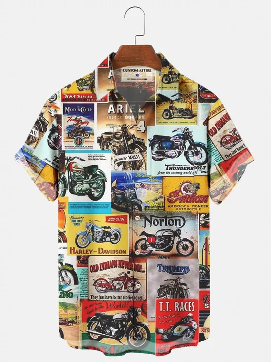 Men's Motorbike Printing Casual Short Sleeve Shirt