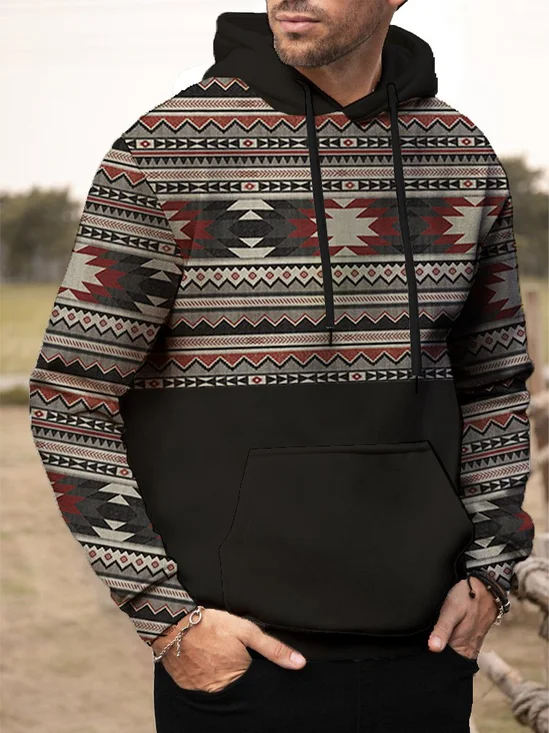 Royaura Men's Vintage Western Ethnic Pattern Long Sleeve Hoodie