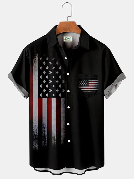 Royaura Men's Independence Day Print Casual Breathable Short Sleeve Shirt