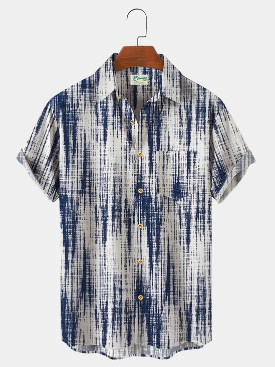 Royaura Natural Fiber Vintage Rug Texture Men's Hawaiian Short Sleeve Shirt
