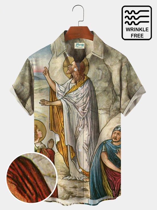 Royaura Easter Graphic Men's Casual Jesus Hawaiian Short Sleeve Shirt