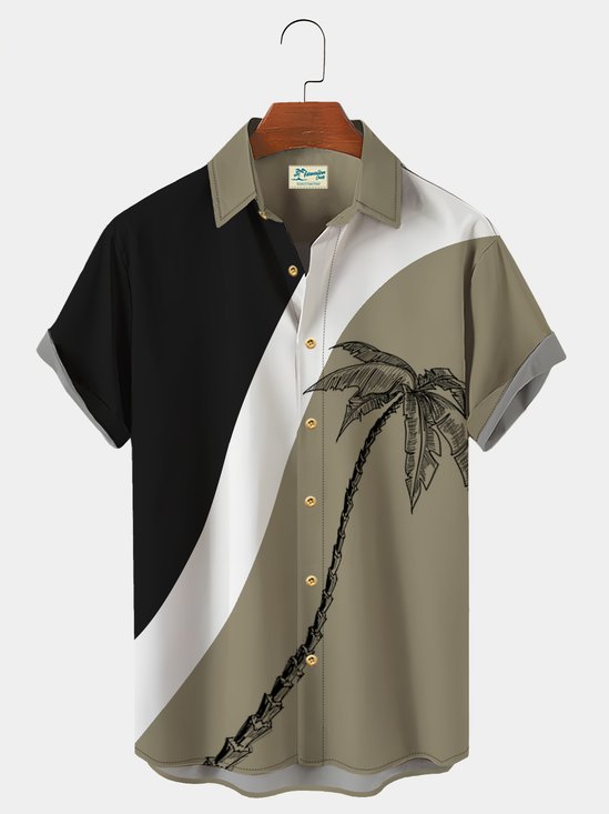 Royaura Vintage Coco Contrast Hawaiian Men's Short Sleeve Shirt