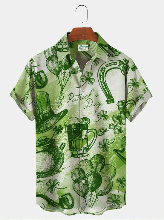 Royaura Holiday St. Patrick's Men's Hawaiian Shirts  Clover Oversized Stretch Easy Care Aloha Shirts