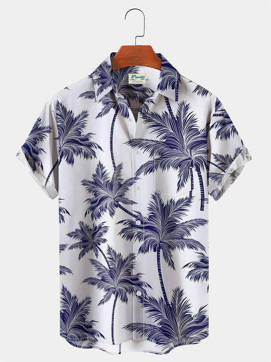 Royaura Random Palm Tree Print Men's Hawaiian Short Shirt Breathable Plus Size Shirt