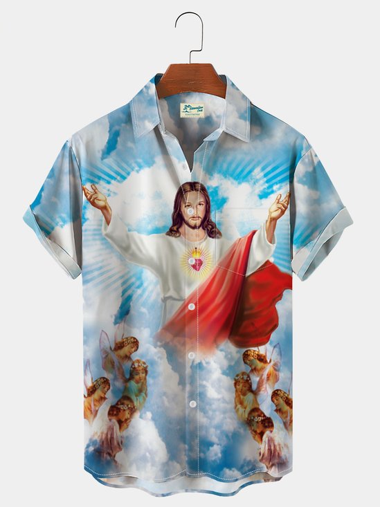 Royaura Advent Easter Breast Pocket Hawaiian Shirt Plus Size Vacation Shirt