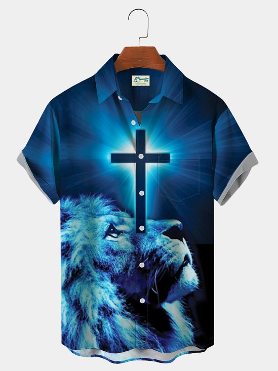 Royaura Easter Lion Cross Print Shirt Plus Size Holiday Shirt