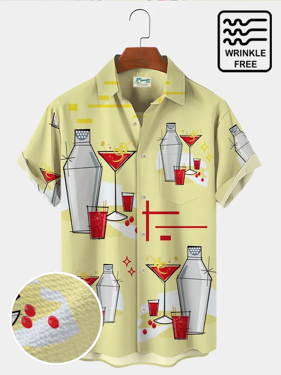 Royaura 50s Vintage Men's Cocktail Hawaiian Shirts  Geometry Art Oversized Wrinkle-Free Seersucker Aloha Shirts