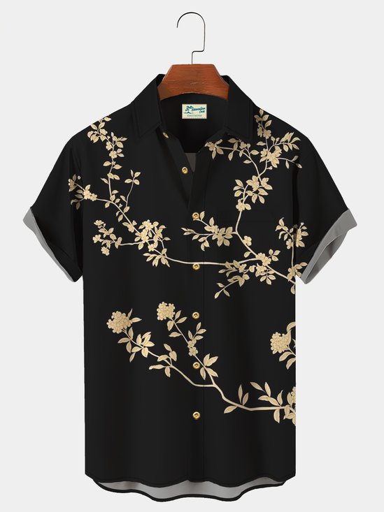 Royaura Vintage Gold Floral Hawaiian Shirt Oversized Vacation Shirt