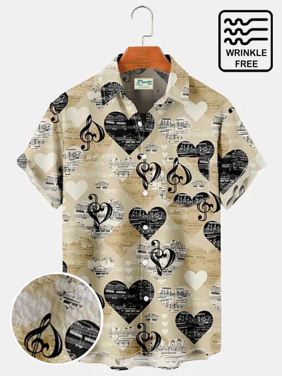 Royaura Valentine's Day Heart Music Hawaiian Shirt Plus Size Vacation Wrinkle Free Shirt