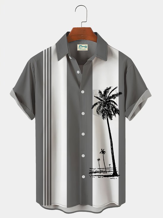Royaura Hawaiian Vintage Bowling Print Breast Pocket Shirt Oversize Resort Shirt