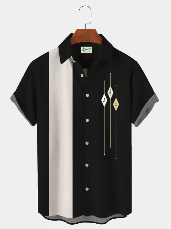 Royaura 1960s Vintage Men's Bowling Shirts Med-Geometric Art Musical Notation Oversized Hawaiian Shirts