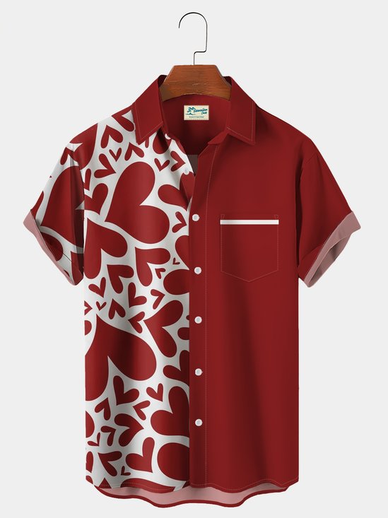 Royaura Vintage Bowling Valentine's Day Heart Pocket Hawaiian Shirt Oversized Vacation Shirt