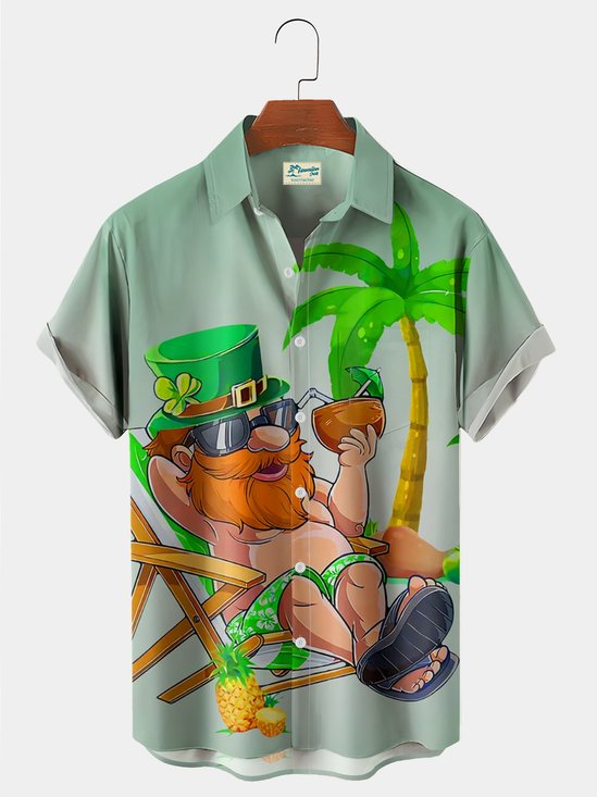 Royaura Comfortable Blended Coconut Tree and Holiday St. Patrick's Day Men's Oversized Short Sleeve Shirt