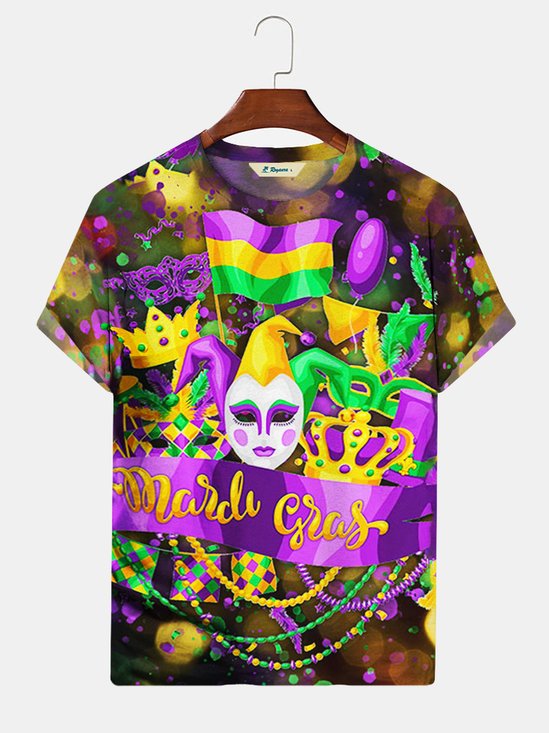 Royaura Holiday Mardi Gras Mask Men's T-Shirt Stretch Comfort Comfortable Blend Tops