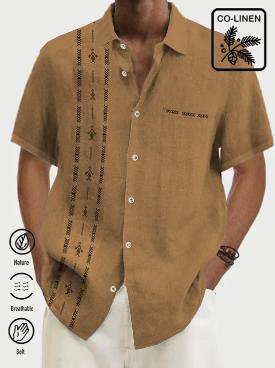 Royaura Natural Fiber Vintage Bowling Western Totem Breast Pocket Hawaiian Shirt Oversized Vacation Aloha Shirt