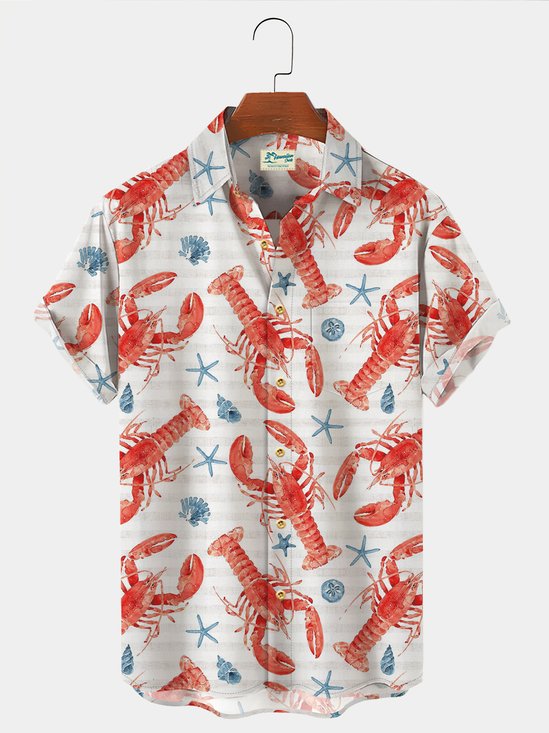 Royaura Men's Casual Hawaiian Shirts  Lobster Art Stretch Oversized Button Down Shirts
