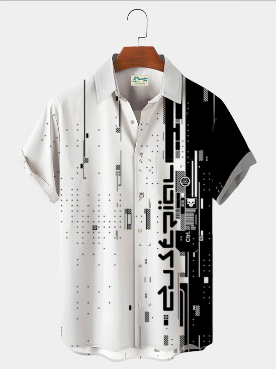 Royaura Art Geometric Dot Print Men's Chest Bag White Shirt Plus Size Casual Shirt