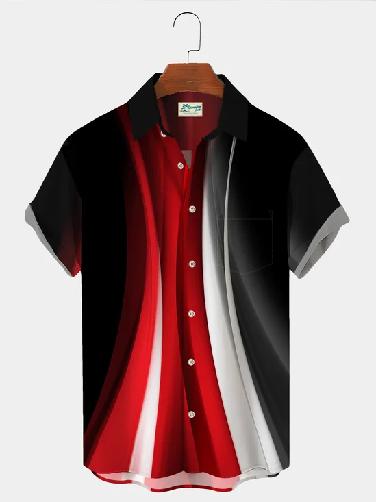Royaura Black Art Gradient Print Men's Black Chest Bag Shirt Plus Size Shirt