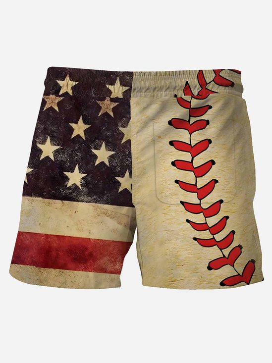 Royaura Holiday Beach Baseball Men's Hawaiian Beach Shorts Quick Dry Plus Size Stretch Shorts