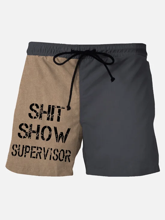 Royaura Retro Fun Shit Show Supervisor Letter Print Hawaiian Beach Short