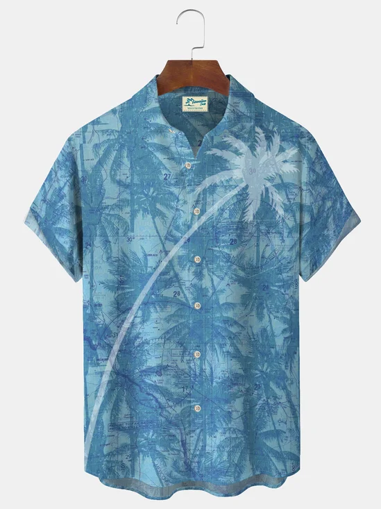 Royaura Blue Palms Cocount Hawaiian Shirt Oversized Vacation Aloha Shirt