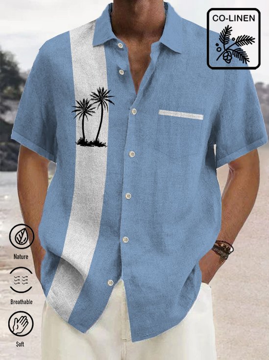 Royal Hawaiian Blue Nature  Fiber Coconut Tree Print Chest Bag Holiday Shirt Plus Hawaiian Shirt