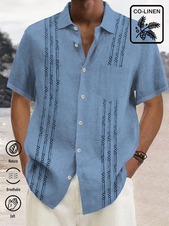 Royaura blue Nature  Fiber geometric print chest pocket shirt oversized shirt