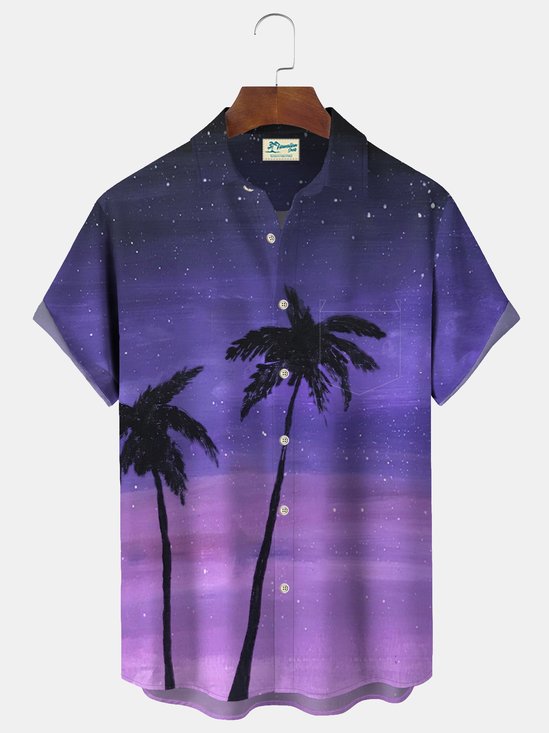 Royaura Coconut Tree Star Gradient Hawaiian Shirt Oversized Vacation Aloha Shirt