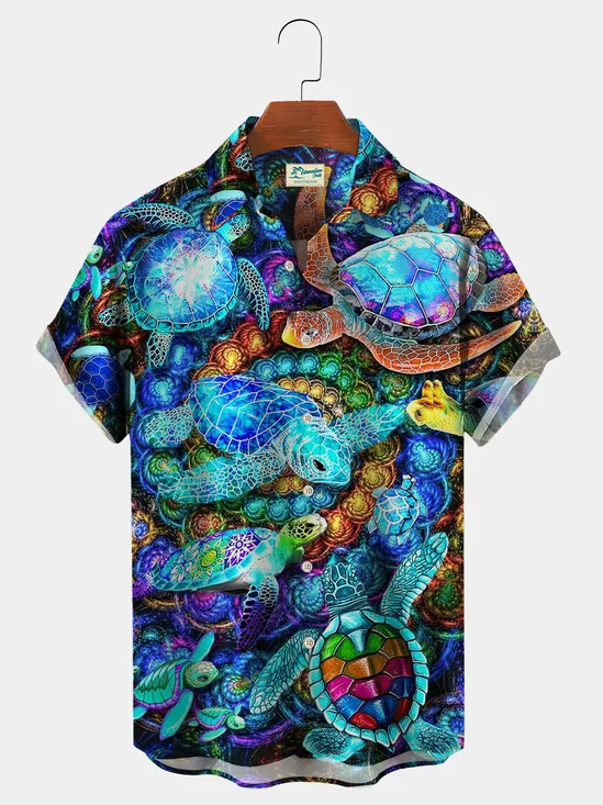 Royaura Hawaiian Marine Life Turtle Print Chest Bag Shirt Plus Hawaiian Holiday Shirt