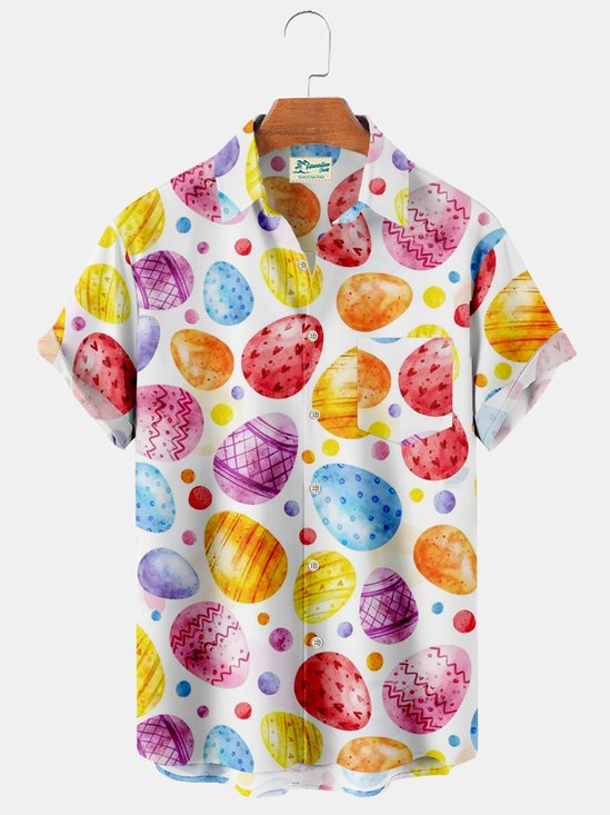 Royaura Easter Egg Print Chest Bag Holiday Shirt Plus Size Shirt