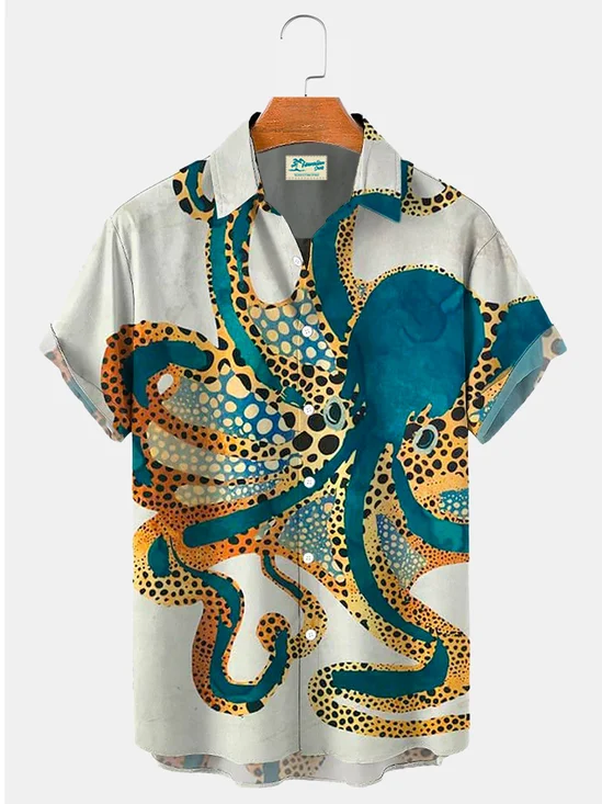 Royaura Ocean Octopus Hawaiian Shirt Oversized Vacation Aloha Shirt