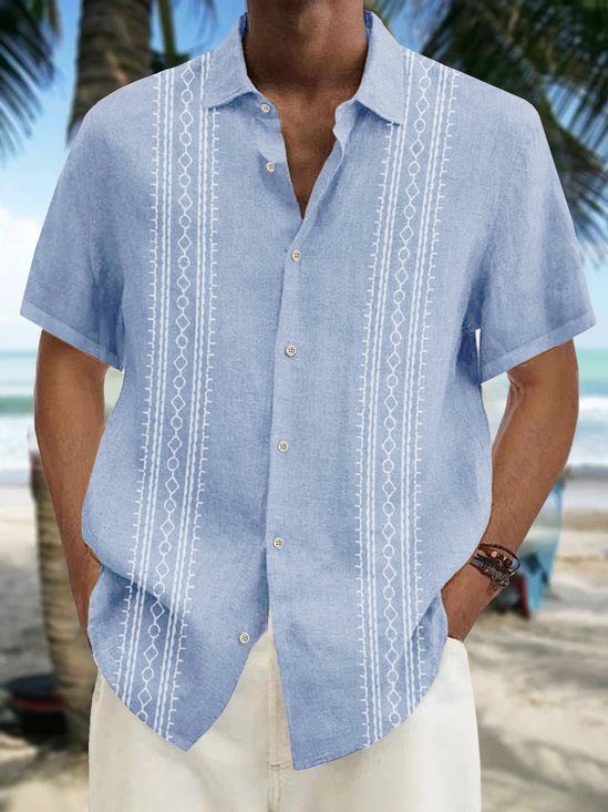 Royaura Holiday Casual Men's Guayabera Shirts Aztec Cotton Linen Plus Size Camp Shirts