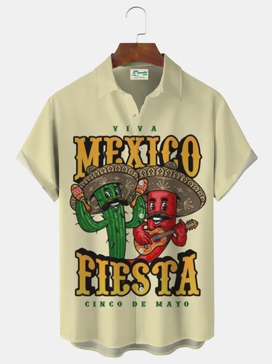 Royaura Cinco de Mayo Cactus Pepper Print Chest Bag Holiday Shirt Plus Size Shirt